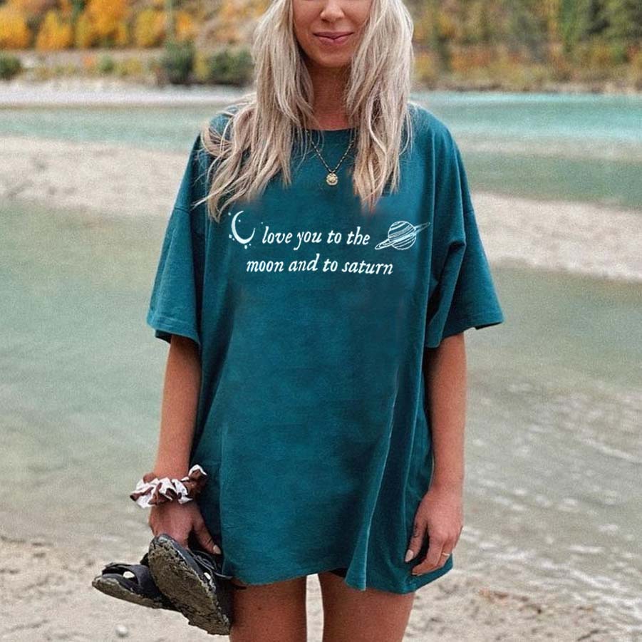 Women's Love You To The Moon And To Saturn Oversized Cotton T-Shirt