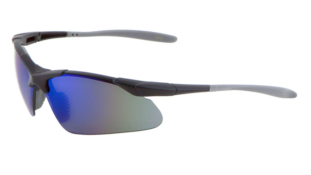 Sporty Semi-Rimless Sunglasses with Bold Color Mirror Lenses – Sleek and Modern Design