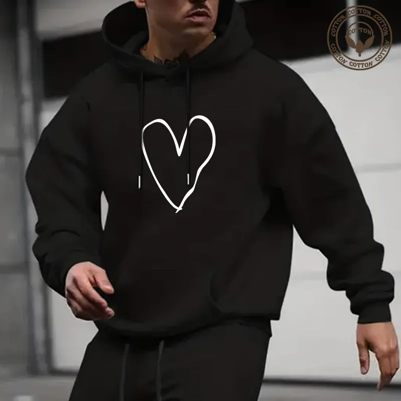 Men's Heart Shape Simple Style Long Sleeve Regular Fit Hooded