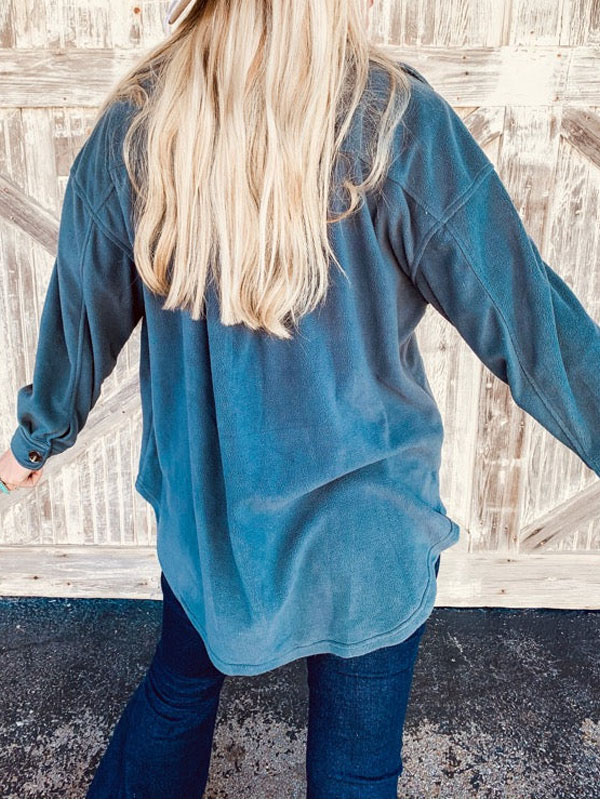 Women's Oversized Vintage Button Fleece Shirt Jacket Shacket