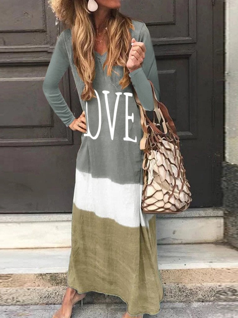 Women's Dresses Contrast Stitching Letters Long Sleeve Dress