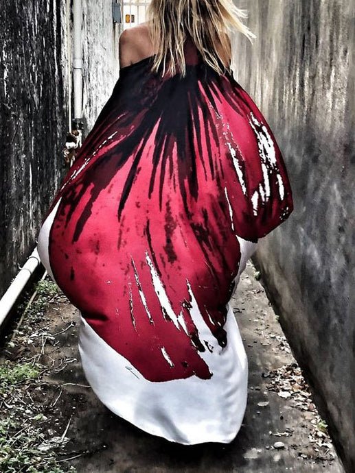 Women's Dresses Sloping Shoulder Print Irregular Casual Dress