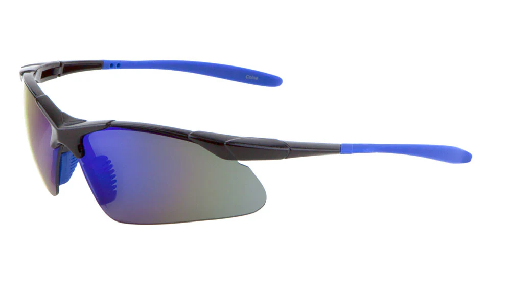 Sporty Semi-Rimless Sunglasses with Bold Color Mirror Lenses – Sleek and Modern Design