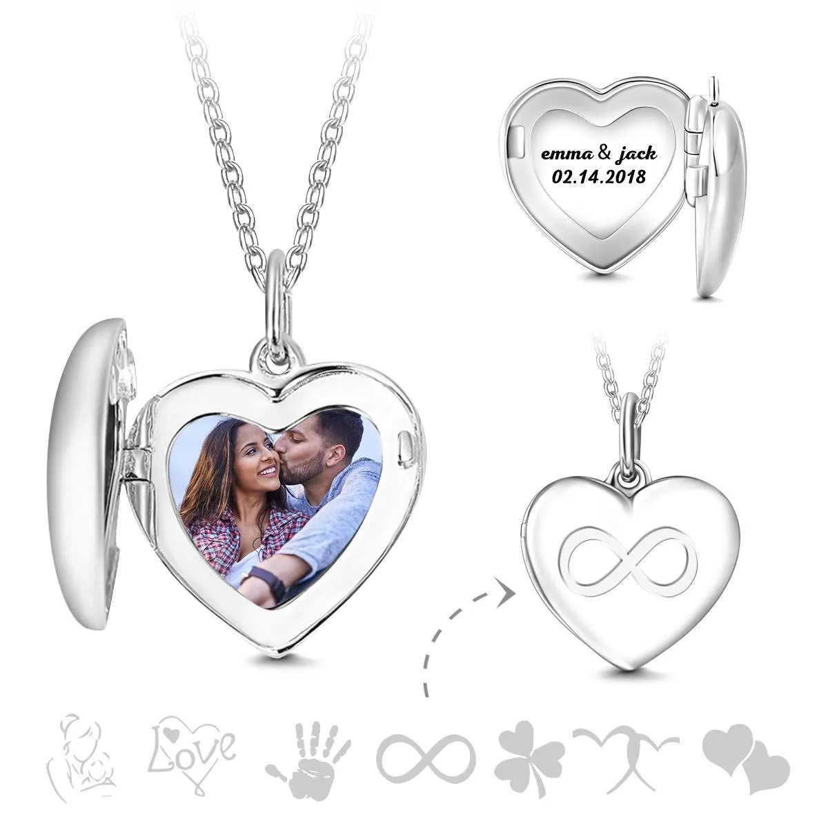 Custom Infinity Heart Photo Necklace – Engraved Pendant for Personal Memories