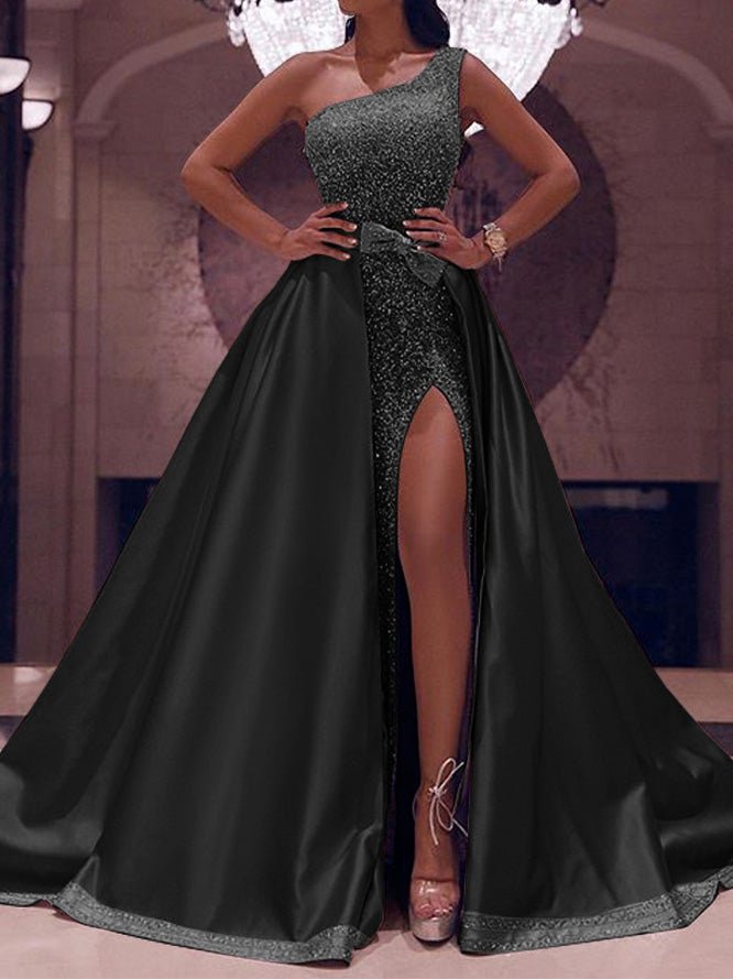 Women's Dresses Sparkling One-Shoulder Slit Irregular Evening Dress