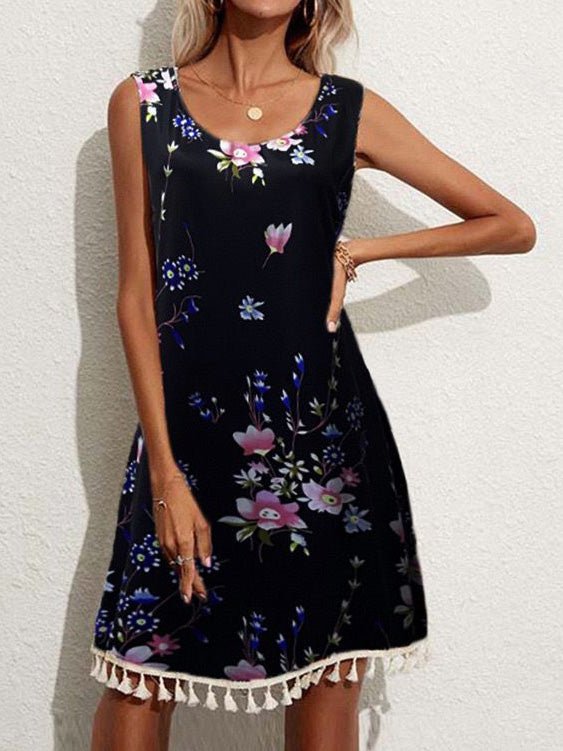Women's Dresses Printed Sleeveless Fringed Dress