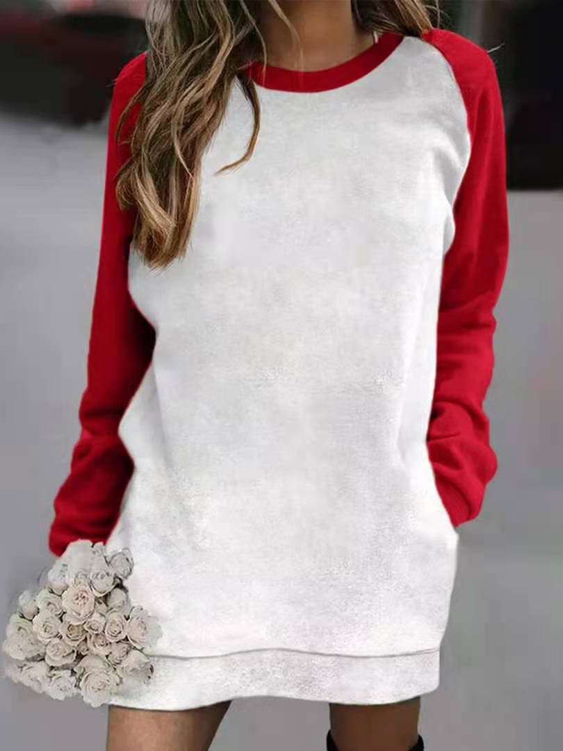 Women's Dresses Contrast Color Long Sleeve Loose Pocket Dress