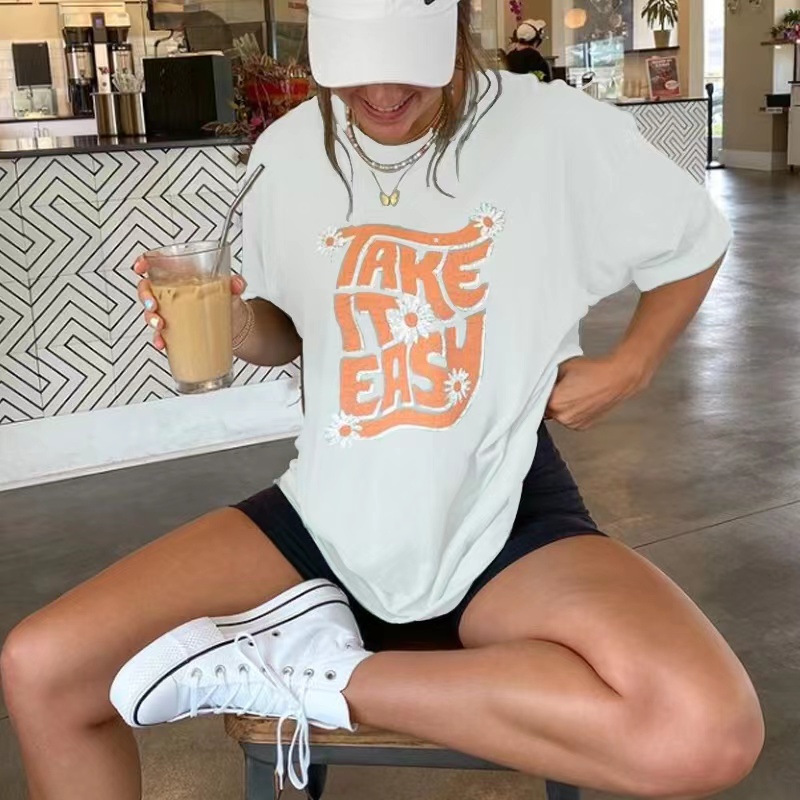 TAKE IT EASY Daisy Printing Casual T-shirt