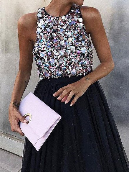 Women's Dresses Mesh Halter Sequin Sleeveless Dress