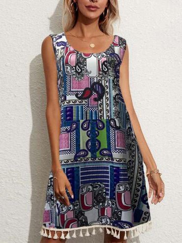 Women's Dresses Printed Sleeveless Fringed Dress