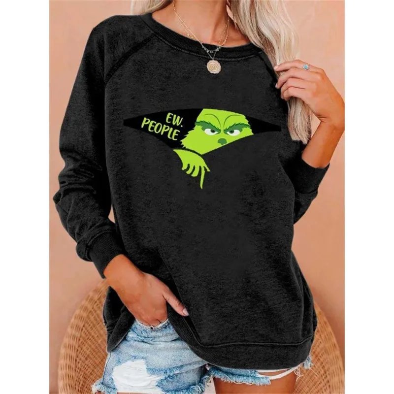 Women's Hoodies Long Sleeve Printing Streetwear Cartoon Letter Monster