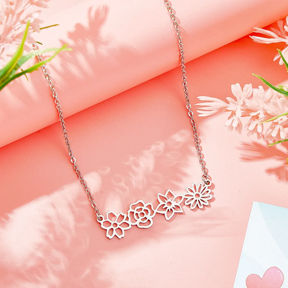 Personalized Multiple Birth Flower Necklace – Family Floral Necklace – Ideal Gift for Mom
