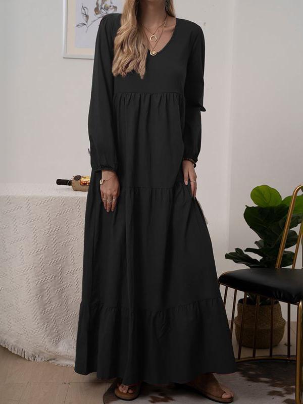 Women's Dresses Solid V-Neck Long Sleeve Maxi Dress