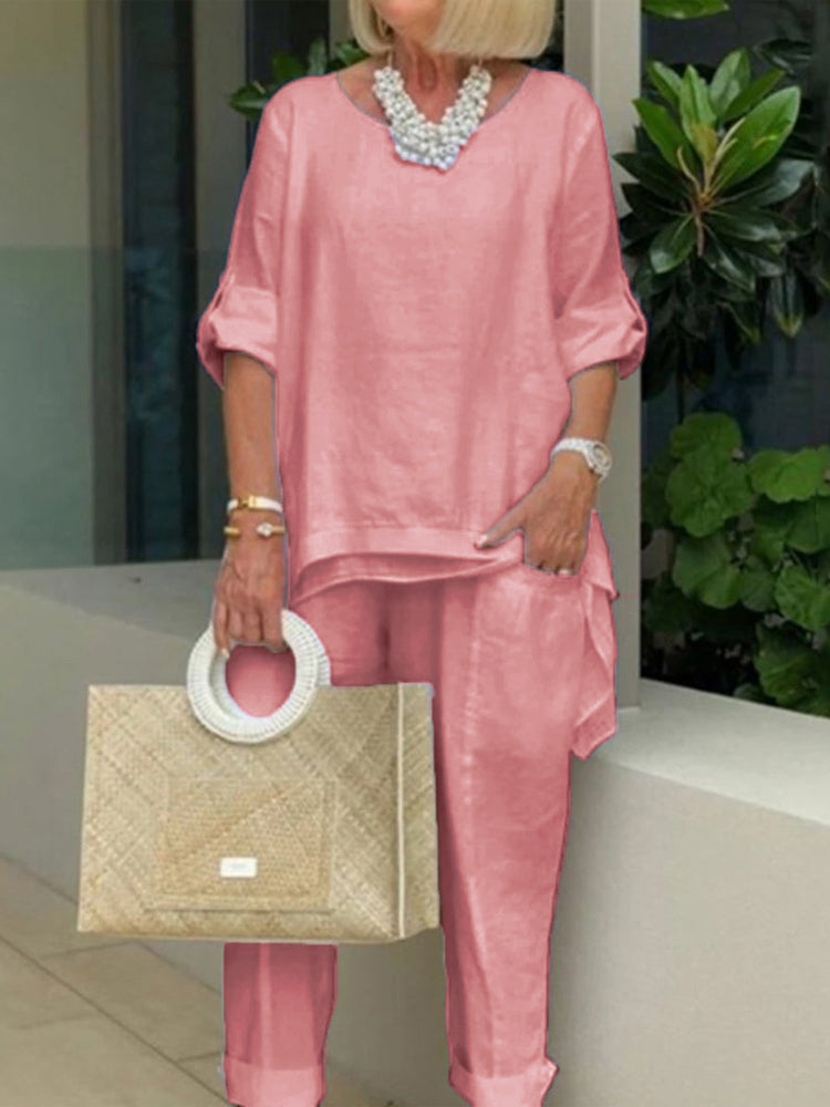 PLUS Cotton Linen Tunic & Pants Two-piece Set