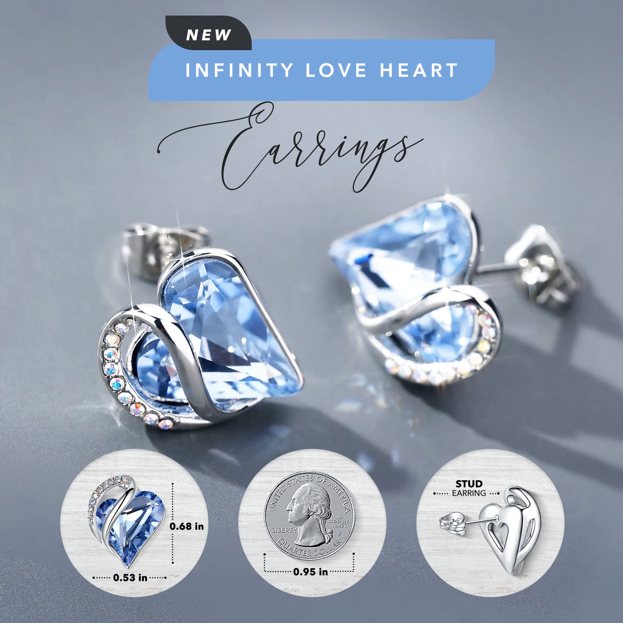 Women's Heart-Shaped Infinity Birthstone Stud Earrings-for Mom, Daughter, Girlfriend, Family