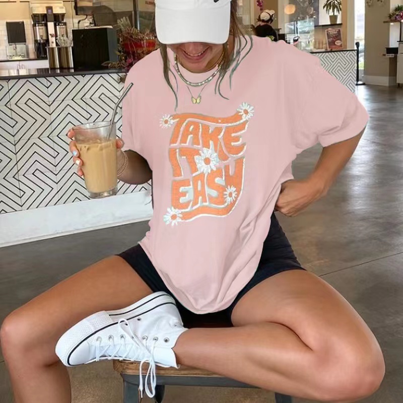 TAKE IT EASY Daisy Printing Casual T-shirt