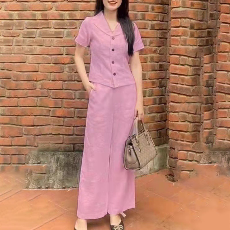 Casual Fashion Shirt & Wide Leg Pants Two-piece Set