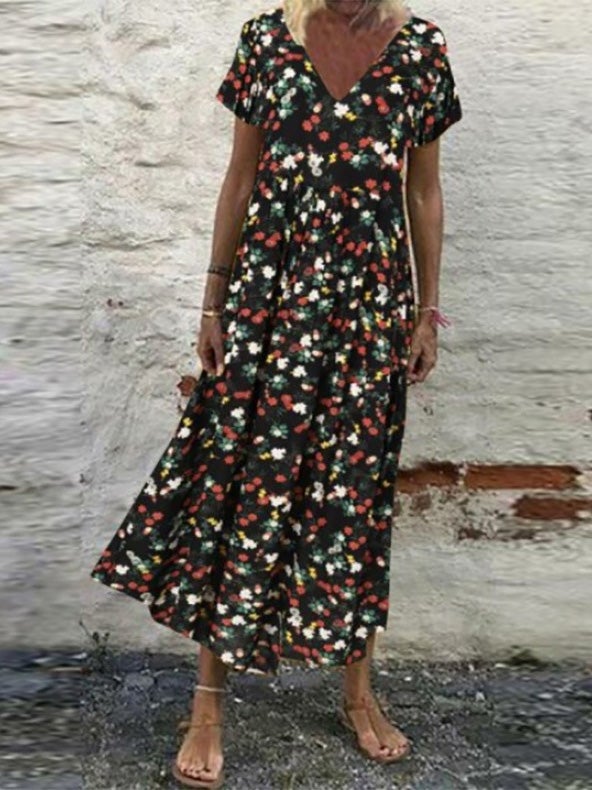 Women's Dresses V-Neck Vintage Print Short Sleeve Dress