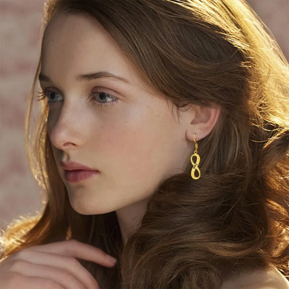 Custom Engraved Infinity Earrings – Personalized Gold Plated Jewelry