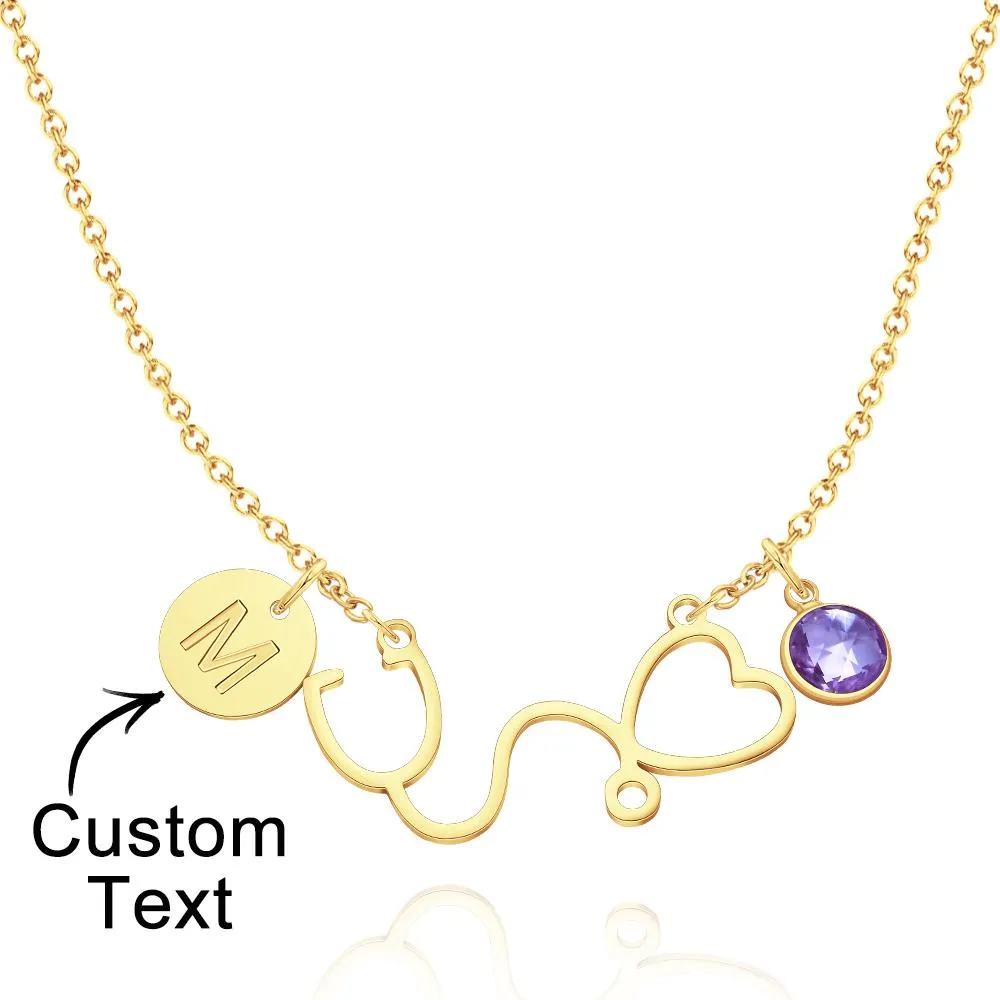 Custom Birthstone Alphabet Necklace with Stethoscope and Heart – Personalized Gifts