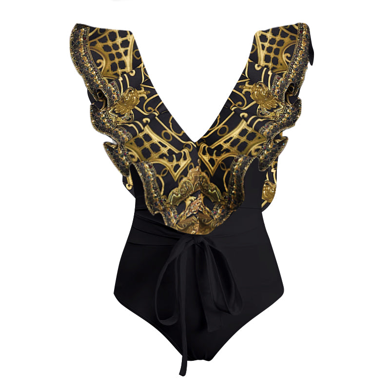Ruffle Printed One Piece Swimsuit and Cover Up (Shipped on Apr 30th)