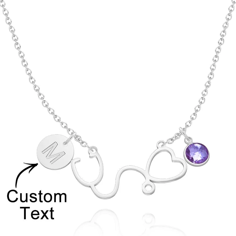 Custom Birthstone Alphabet Necklace with Stethoscope and Heart – Personalized Gifts