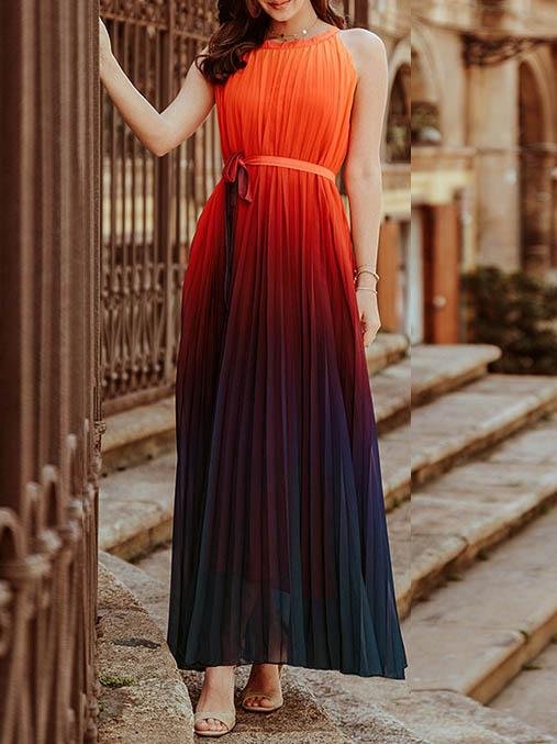 Round Neck Sleeveless Tie Maxi Dress