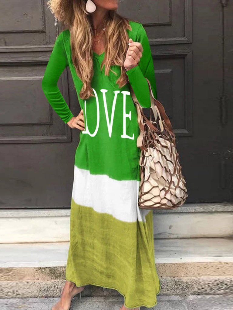 Women's Dresses Contrast Stitching Letters Long Sleeve Dress