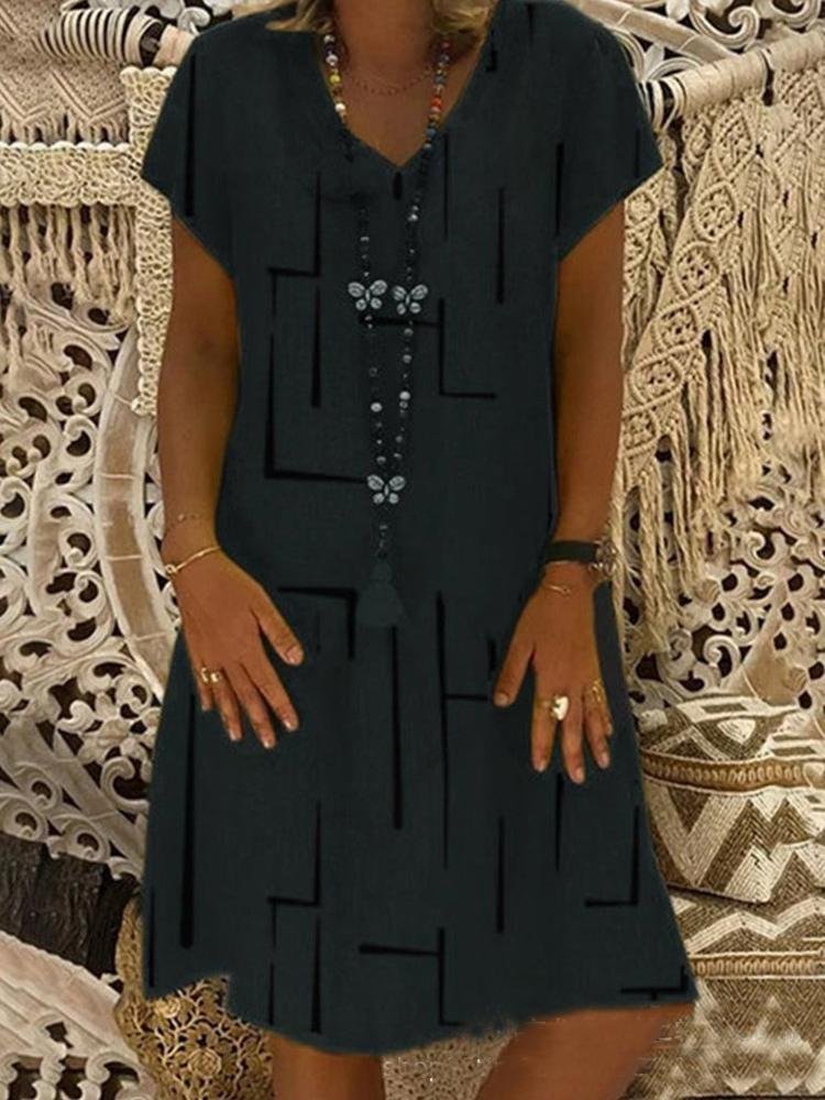 Casual Plus Size V-neck Knee-length Dress