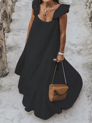 Women's Dresses Loose Solid Square Neck Ruffle Dress