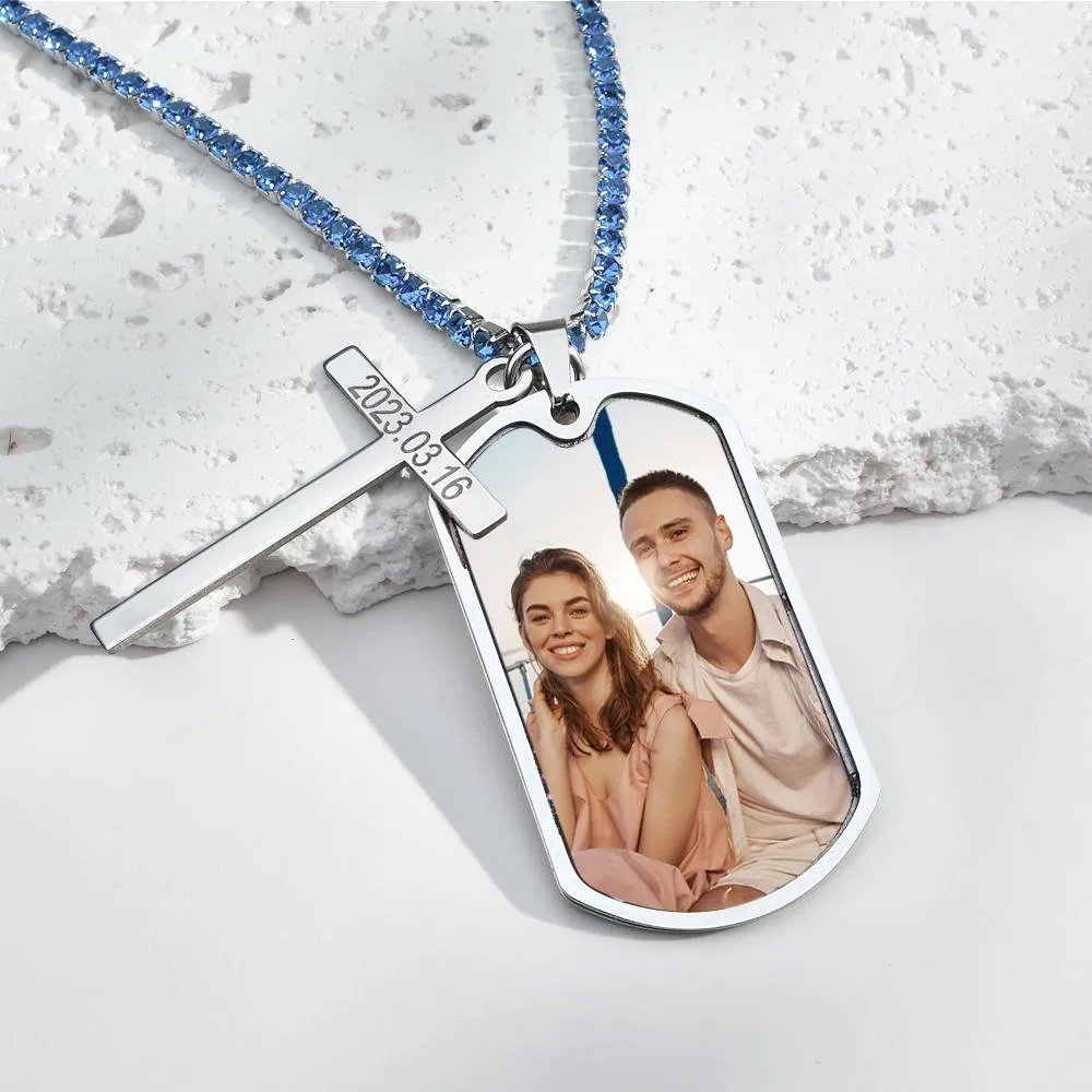 Custom Photo and Engraving Tennis Chain Necklace – Personalized Men's Necklace