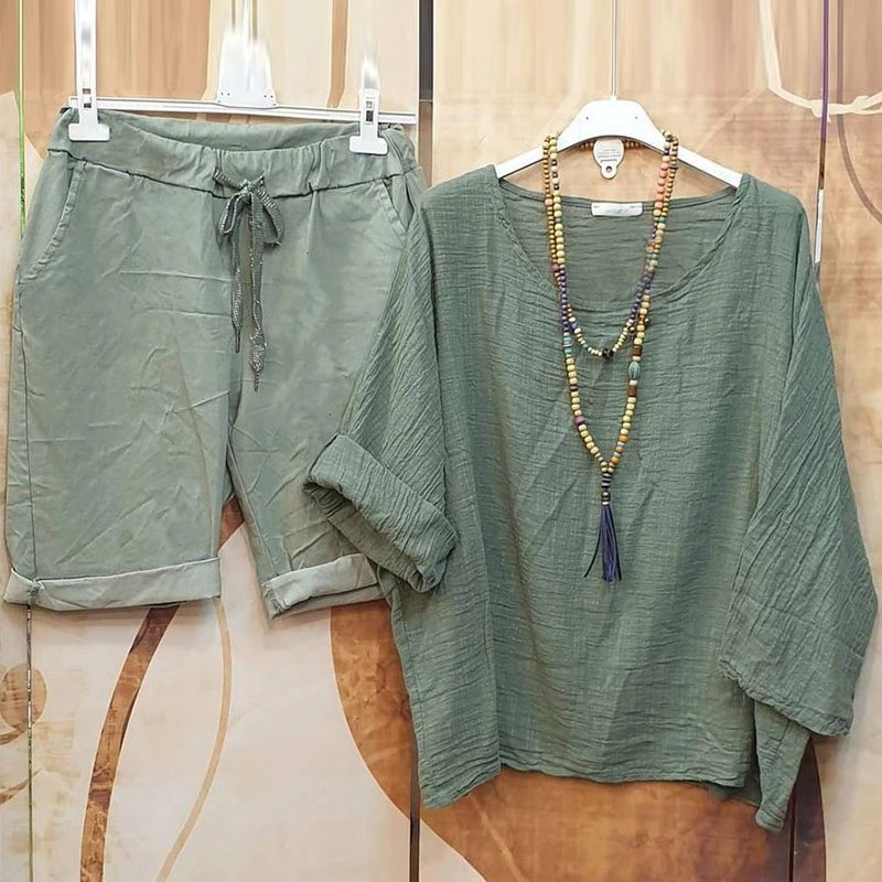 Casual Linen Blend T-shirt & Shorts Two-piece Set