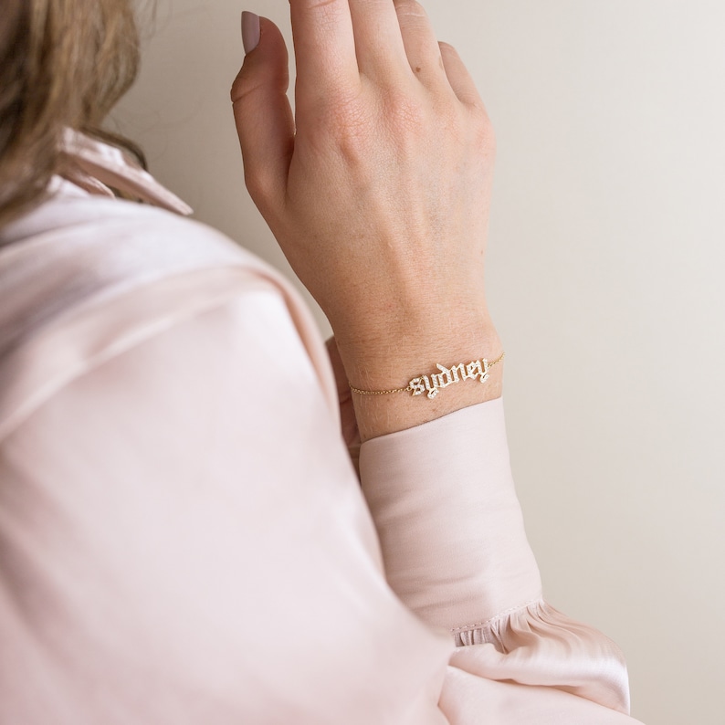 Pavé Gothic Personalized Name Bracelet - Old English Name Bracelet