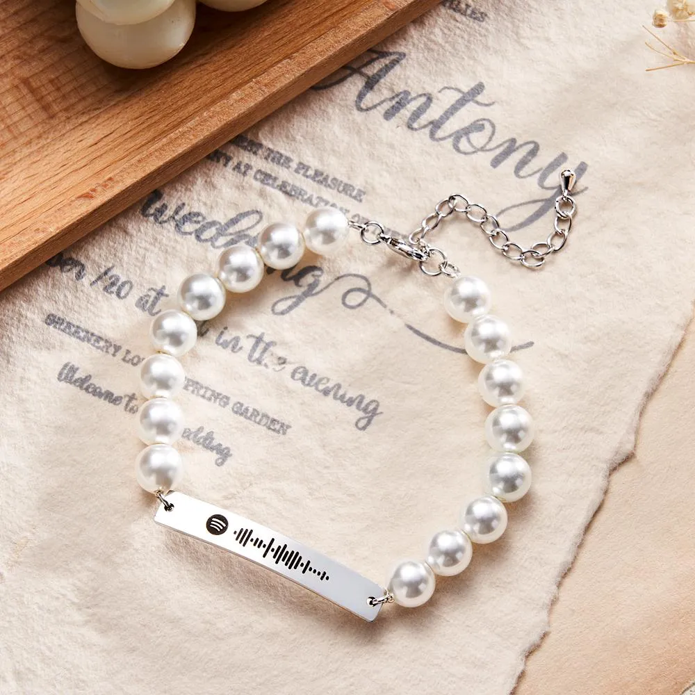 Custom Spotify Code Bracelet with Pearl – Personalized Love Gift