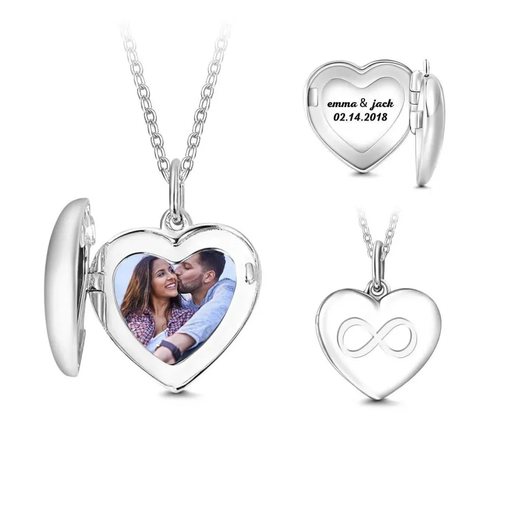 Custom Infinity Heart Photo Necklace – Engraved Pendant for Personal Memories