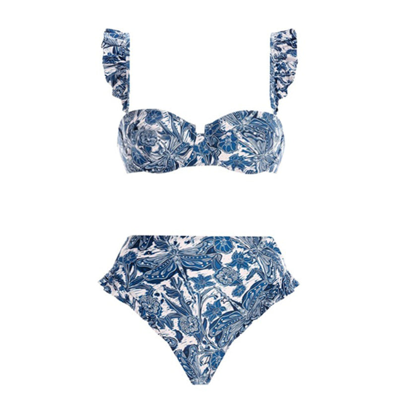 Plus Size Blue Dragonfly Printed Bikini Swimsuit and Cover Up (Shipped on Apr 25th)