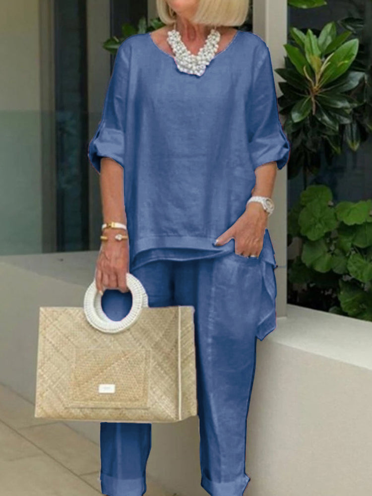 PLUS Cotton Linen Tunic & Pants Two-piece Set