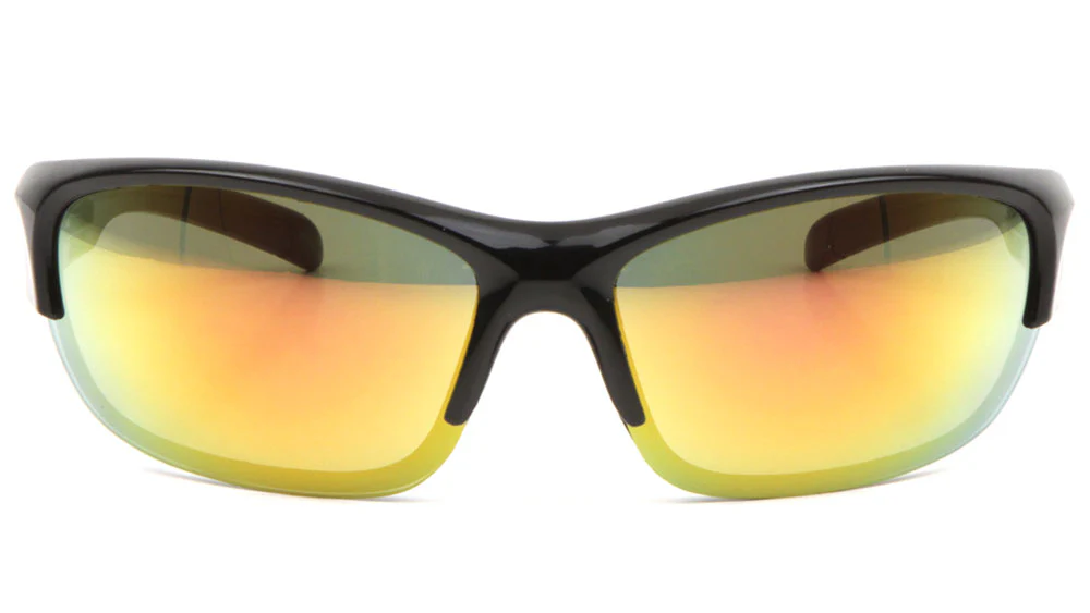 Trendy Semi-Rimless Sport Sunglasses with Colorful Mirror Lenses and Stylish Accents