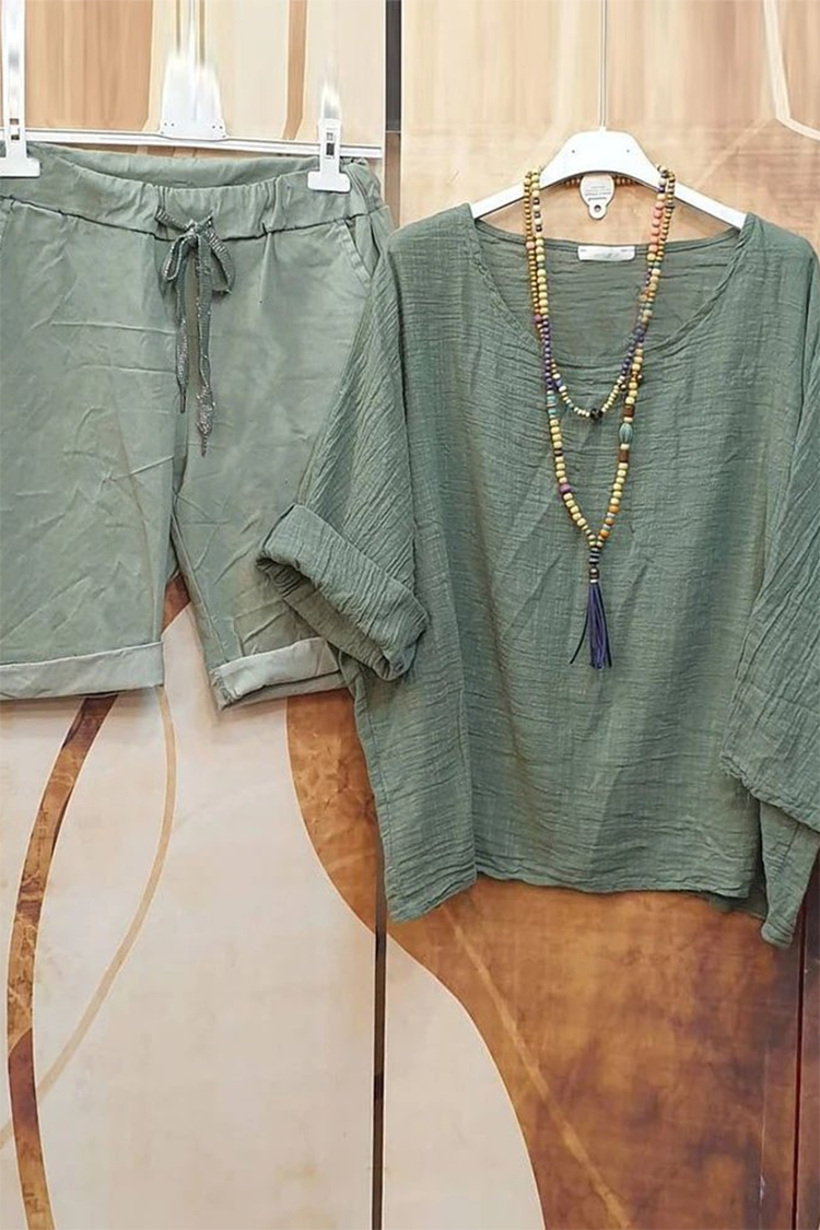 Casual Linen Blend T-shirt & Shorts Two-piece Set