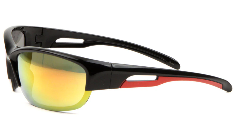 Trendy Semi-Rimless Sport Sunglasses with Colorful Mirror Lenses and Stylish Accents