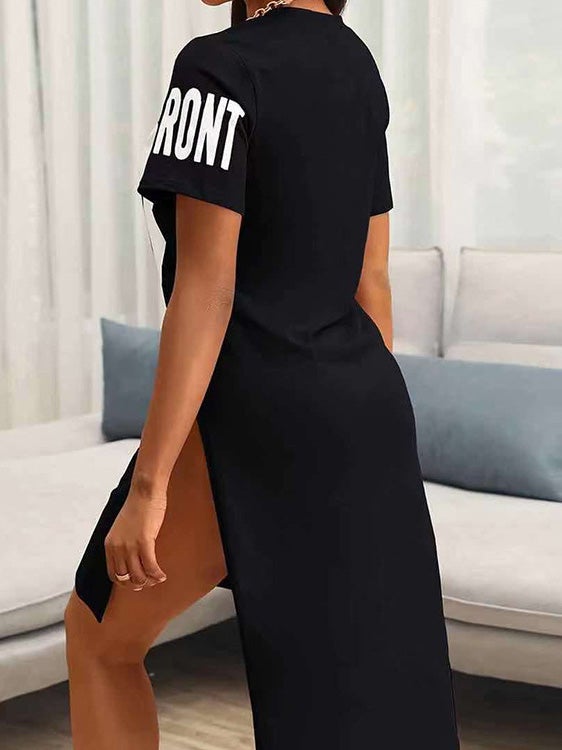 Women's Dresses Letter Print Crew Neck Short Sleeve Slit Dress