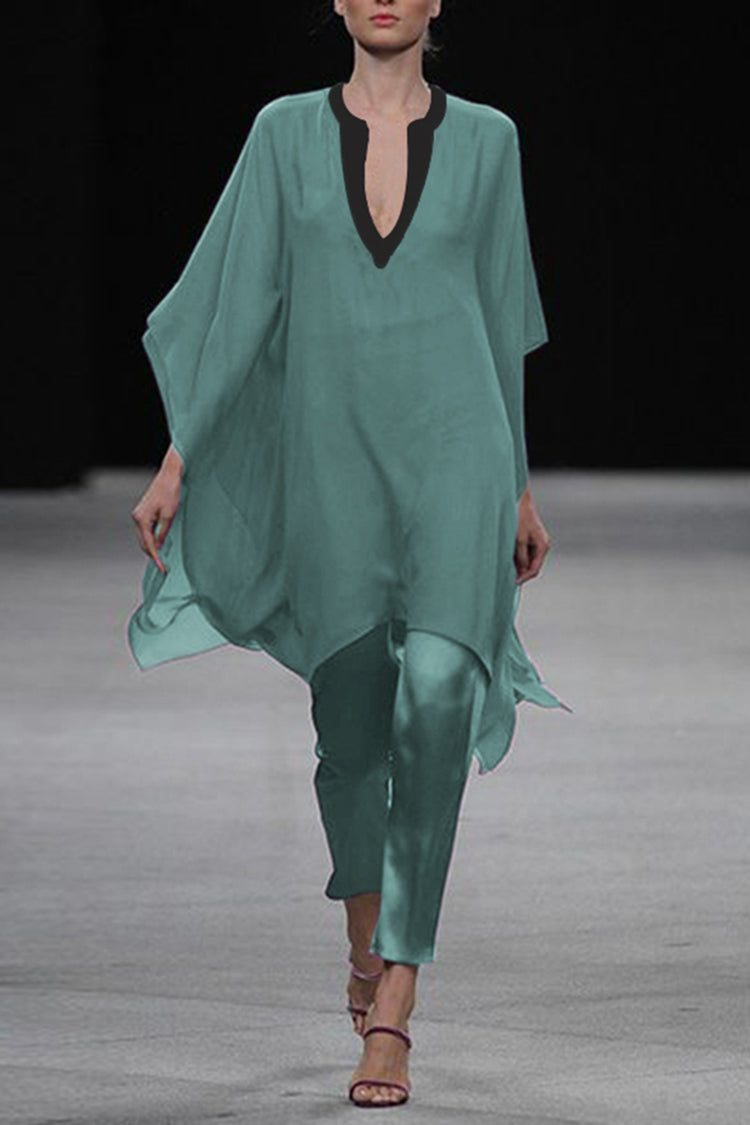 V Neck Green Swing Irregular Holiday Two-piece Set