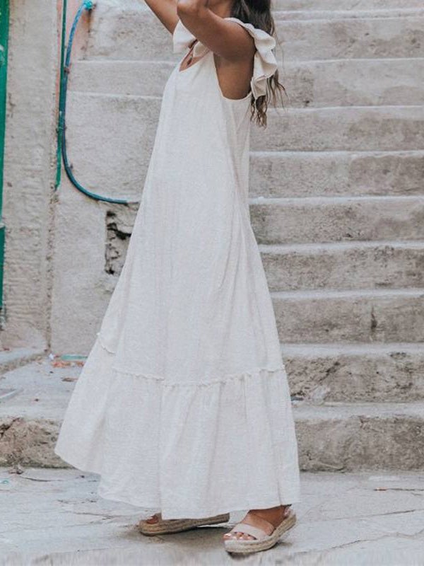 Women's Dresses Loose Solid Square Neck Ruffle Dress