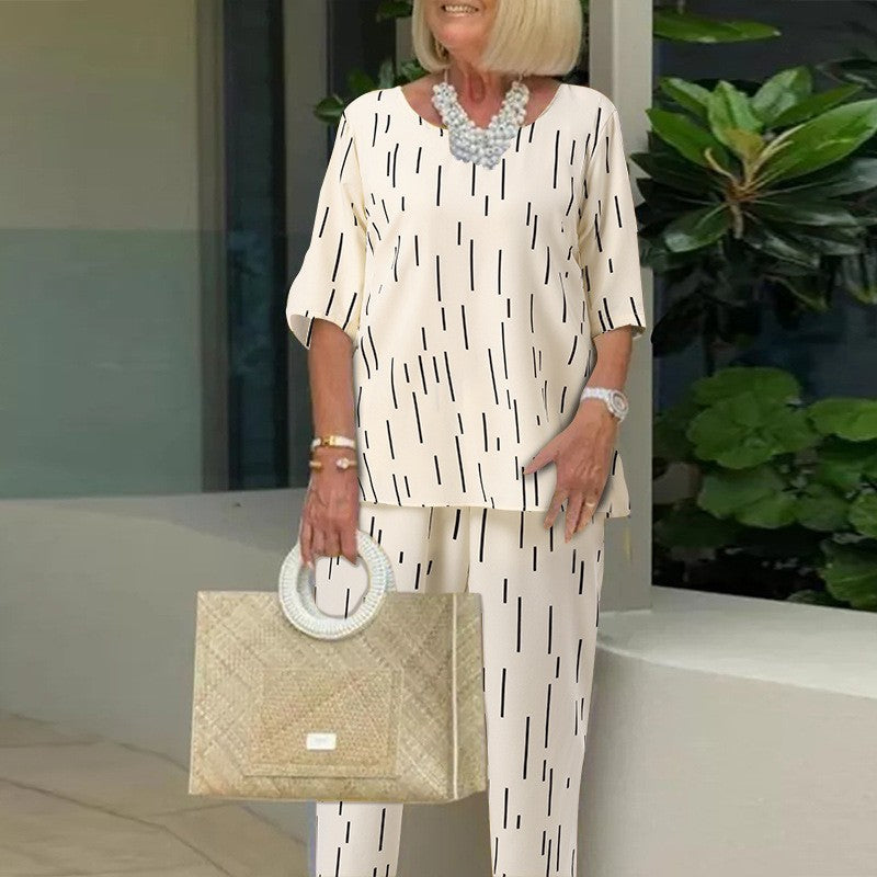 Casual Crew Neck Printed T-shirt & Pants Two-piece Set