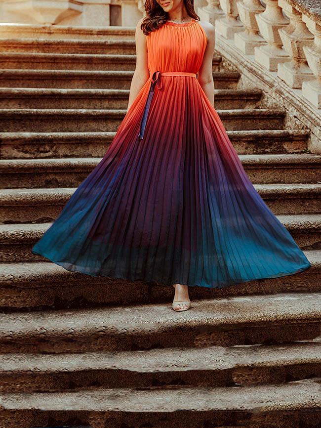 Round Neck Sleeveless Tie Maxi Dress