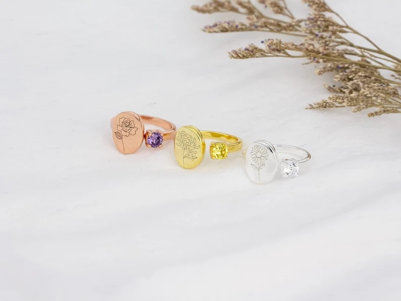 Birth Stone Birth flower Rings
