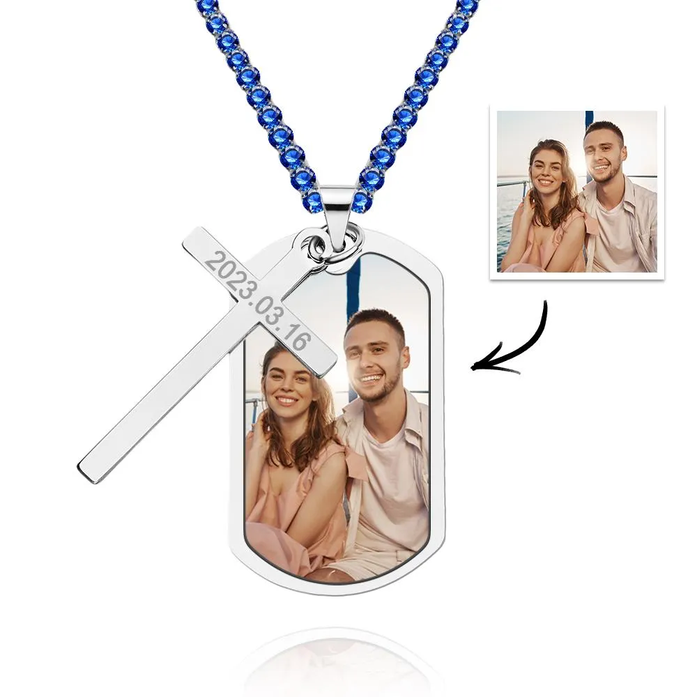Custom Photo and Engraving Tennis Chain Necklace – Personalized Men's Necklace