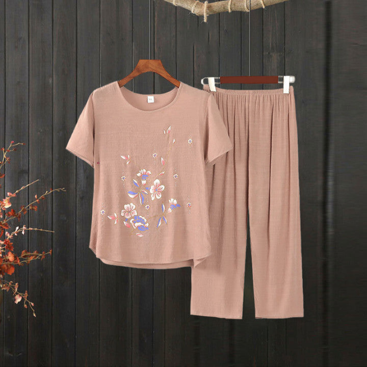 Floral Printed Short Sleeve T-shirt & Pants Two-piece Set