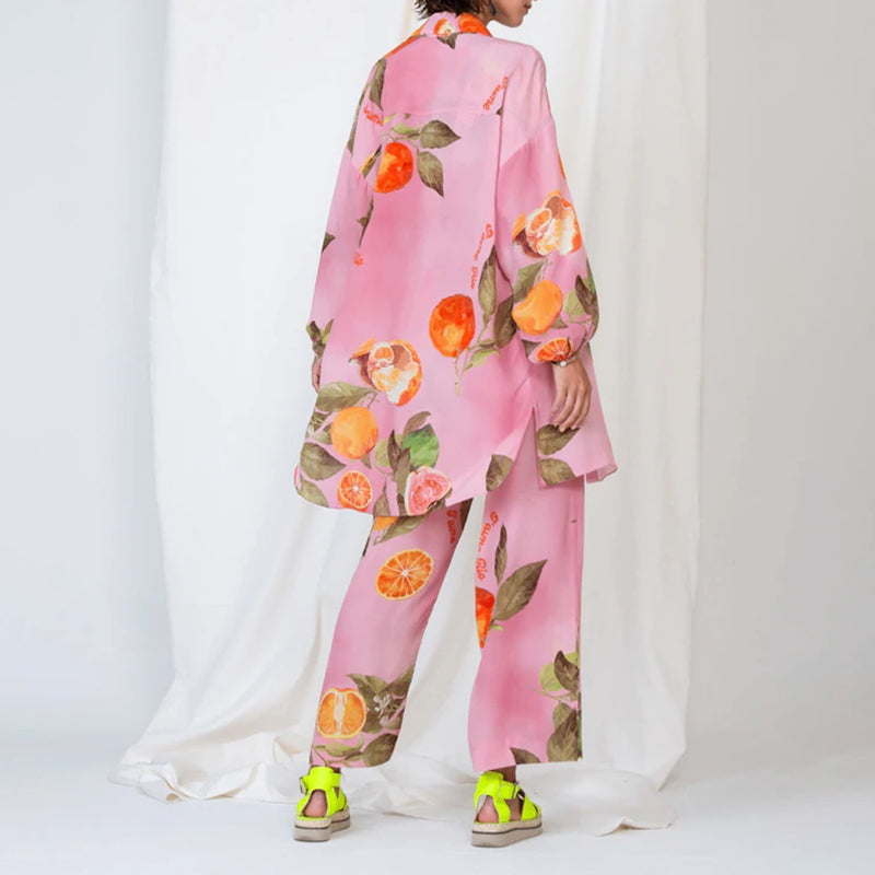 Cute Fruit Printed Loose Shirt & Pants Two-piece Set