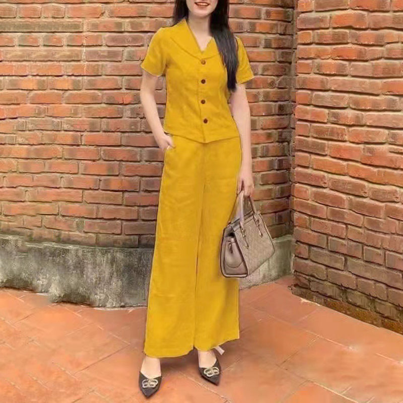 Casual Fashion Shirt & Wide Leg Pants Two-piece Set
